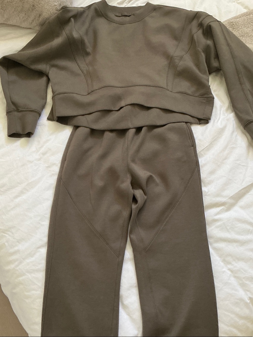 Women's Olive Track Jogger Pants and matching sweater from A&F